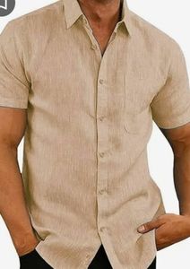 Oyamiki Men's Short Sleeve Regular Fit  Cotton Button Down Shirt